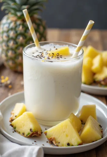 Probiotischer Ananas-Kefir in Gläsern, garniert mit frischen Ananasstücken