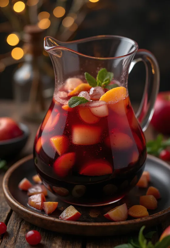 Sangria mit frischen Früchten und Eiswürfeln