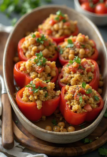 Gefüllte Paprika mit Quinoa serviert