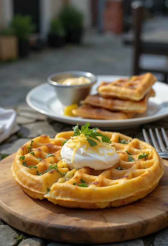Kräuterwaffel serviert mit Käse