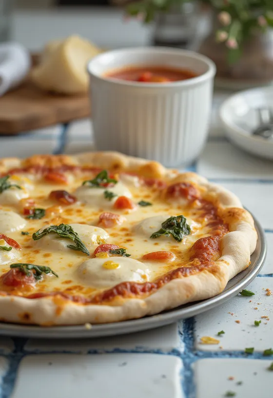 Pizza alla Ricotta mit Ricotta und Käse