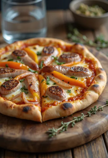 Pizza Viennese mit Wiener Würstchen, Paprika und Mozzarella