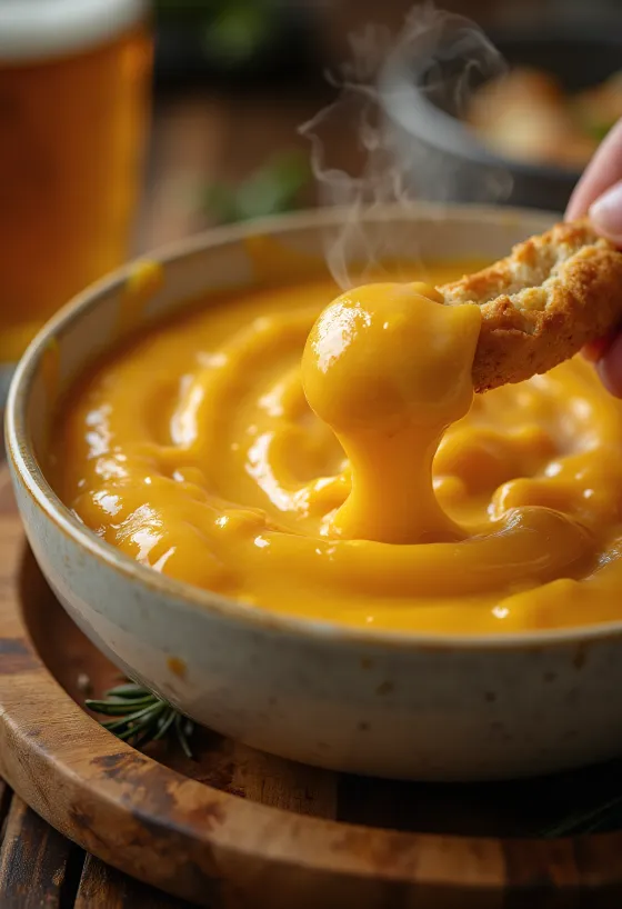 Servierte Bier-Cheddar-Soße