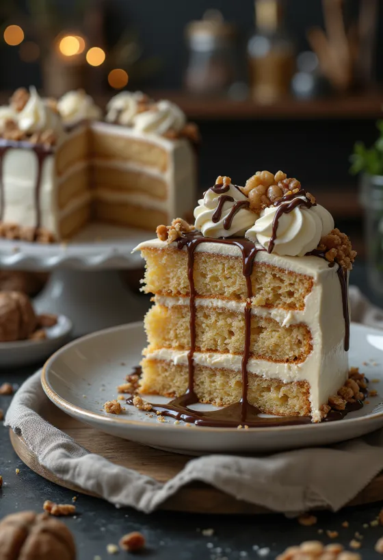 Servierte Kastanientorte mit Nusscreme