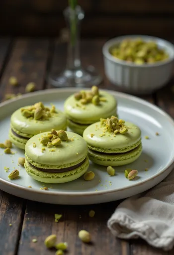 Servierte Pistazien-Macarons
