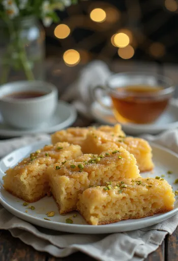 Revani mit Vollkornmehl, weicher, goldbrauner Kuchen mit Sirup