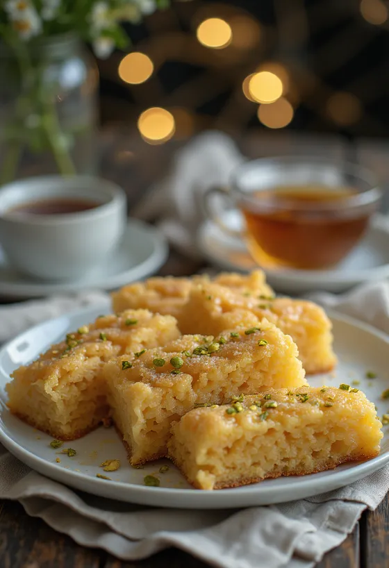Revani mit Vollkornmehl, weicher, goldbrauner Kuchen mit Sirup