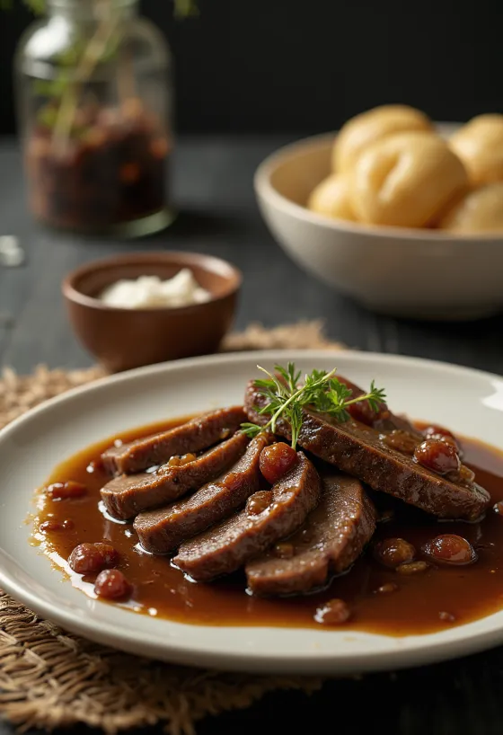 Sauerbraten deutsches Rindfleisch in Beize serviert