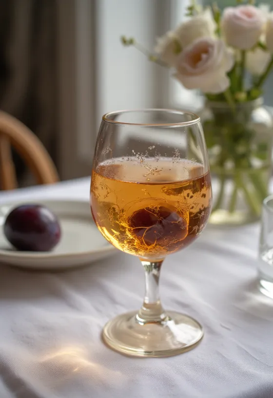 Zwetschgenschnaps in der Flasche serviert