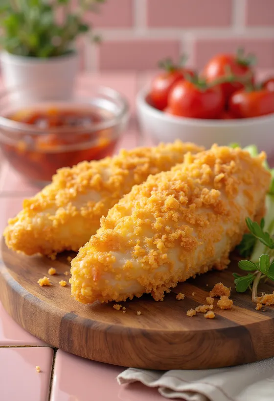 Goldbraun gebratenes Hähnchenschnitzel, serviert mit frischem Salat