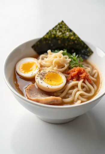 Kitakata Ramen mit klarer Brühe und dicken Nudeln serviert