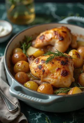 Hähnchenschenkel mit Kartoffeln vom Blech
