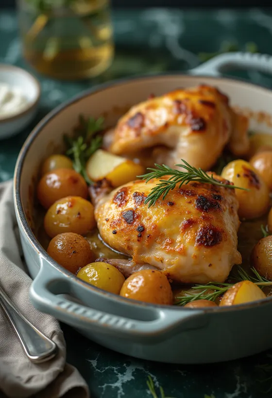 Hähnchenschenkel mit Kartoffeln vom Blech