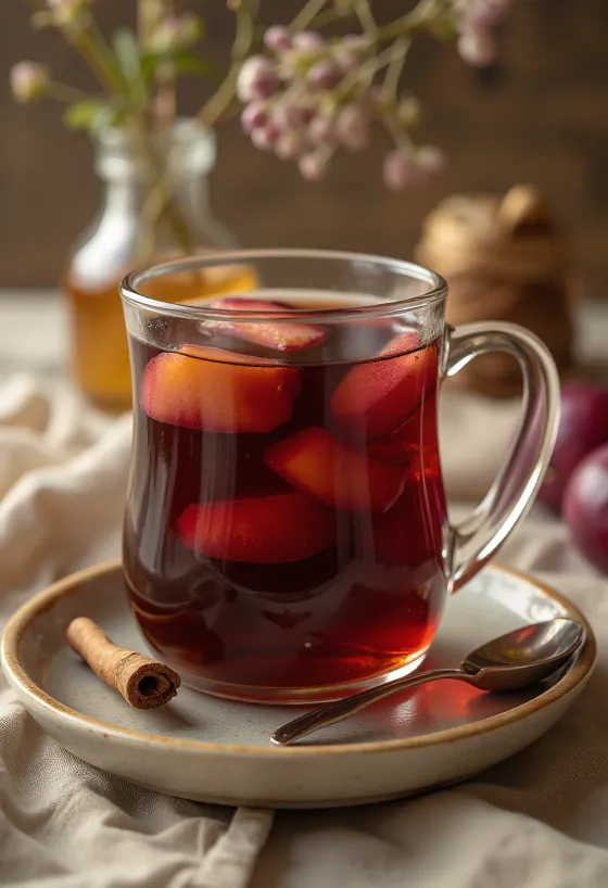 Heißer Zwetschgen-Tee im Glas serviert