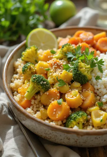 Curry-Buddha-Bowl mit Gemüse serviert