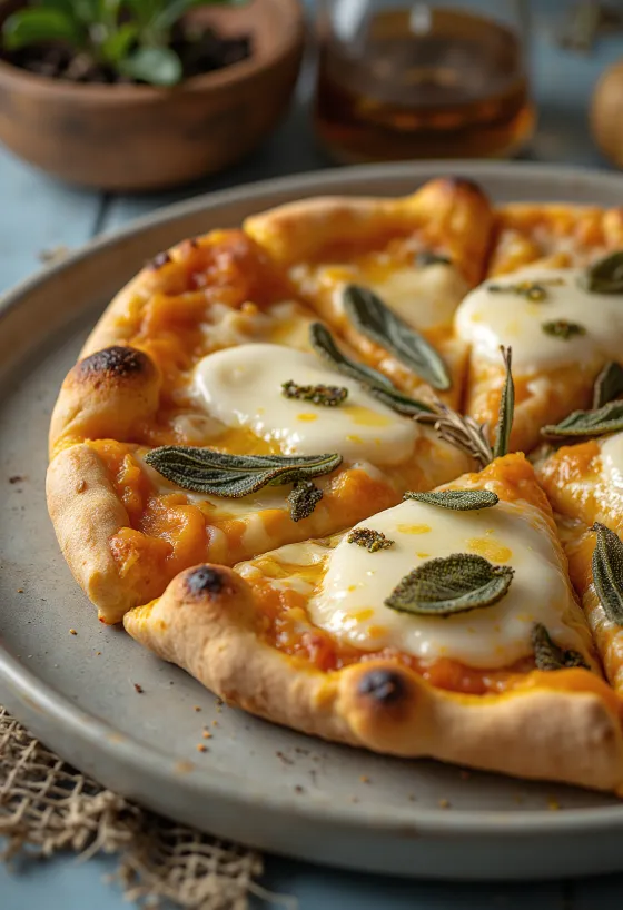 Pizza alla Zucca mit gebackenem Kürbis und Mozzarella