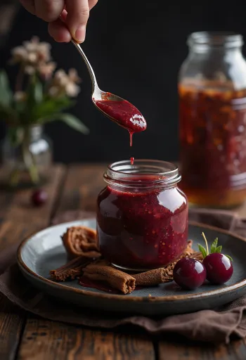 Pflaumen-Chili-Sauce mit Zimt serviert