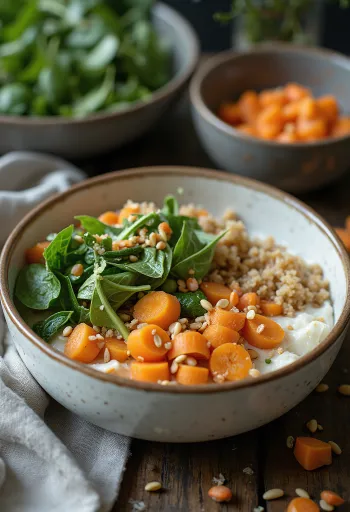 Selleriepüree-Buddha-Bowl serviert