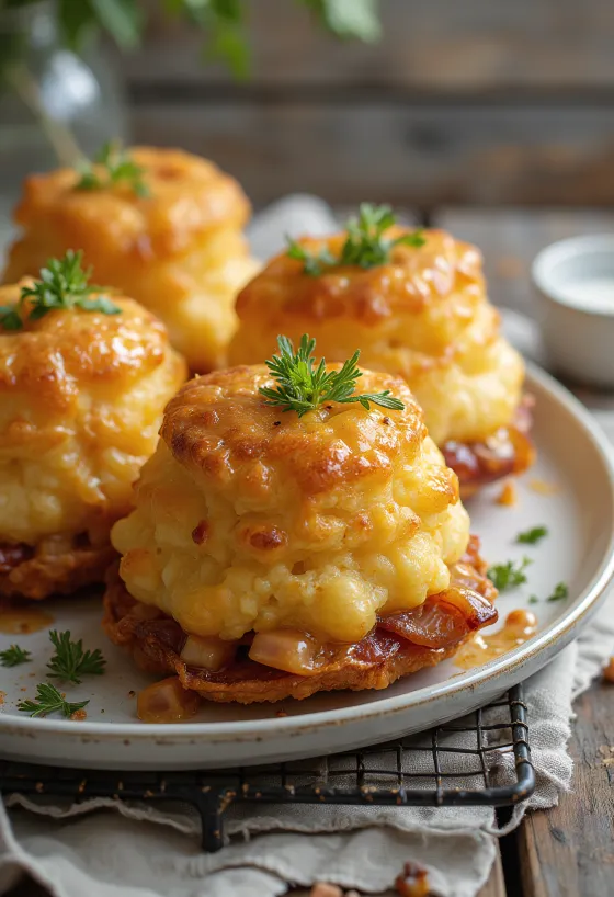 Yorkshire Pudding mit Speckwürfeln, frisch serviert