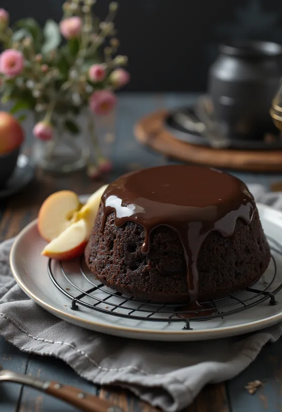 Apfel-Schokoladen-Torte elegant serviert