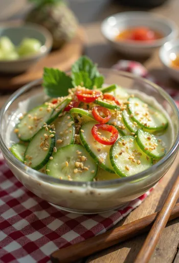 Amazuzuke japanischer Gurkensalat, mit Sesam und Chili