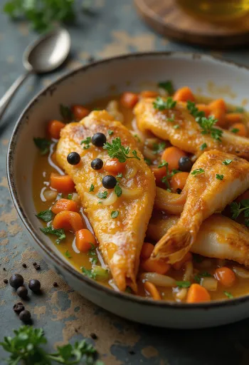 Escabeche Fisch mit Gemüse serviert