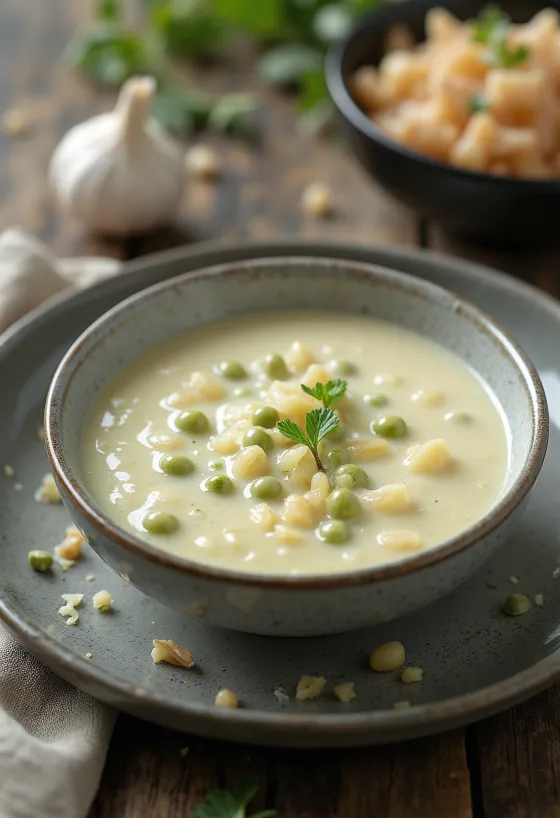 Knoblauch-Grüner-Pfeffer-Rahmsauce serviert