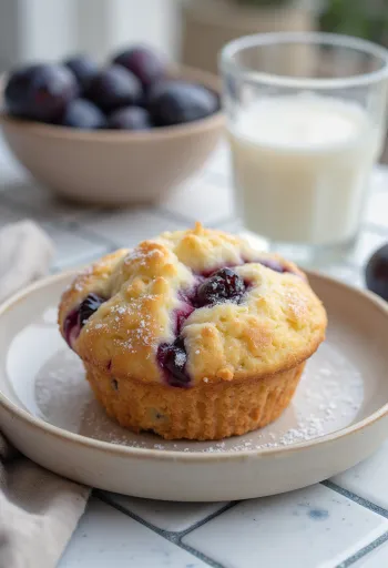 Servierte Pflaumen-Muffins auf einem Teller