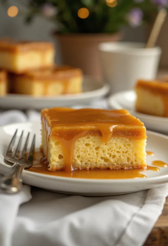 Servierter Karamellkuchen