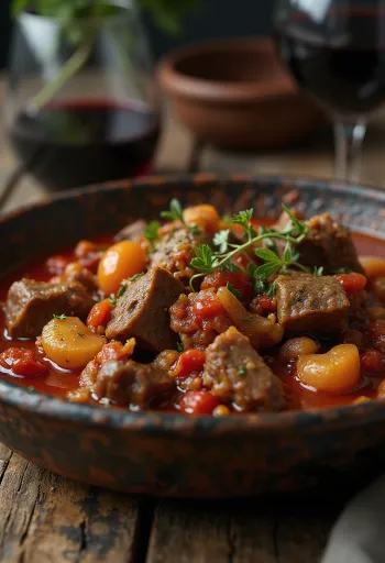 Stifado, griechisches Rinderragout serviert