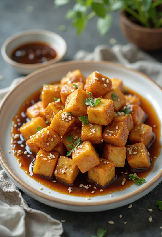 Gebratener Tofu in Knoblauchsauce
