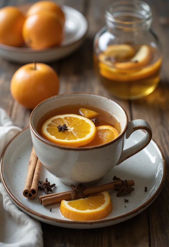 Winterlicher Früchtetee im Glas serviert