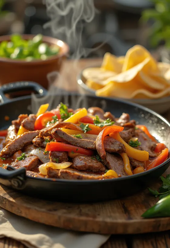 Fajita mit Steak serviert mit frischem Koriander und Guacamole