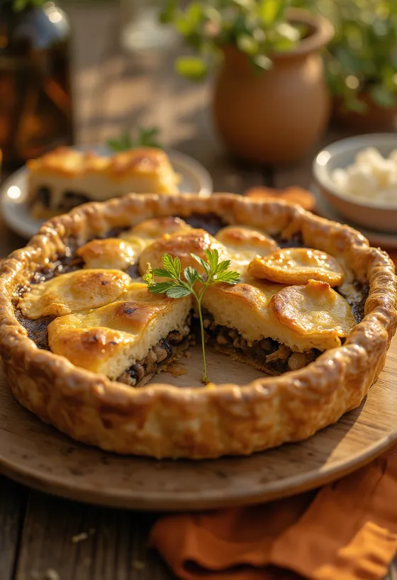 Cremige vegane Pilz-Pie aufgeschnitten