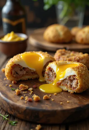 Scotch Egg mit Speck und Käse in knuspriger Panade