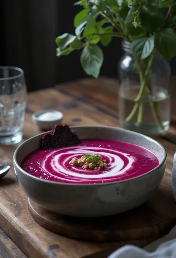 Cremige Rote-Bete-Suppe serviert