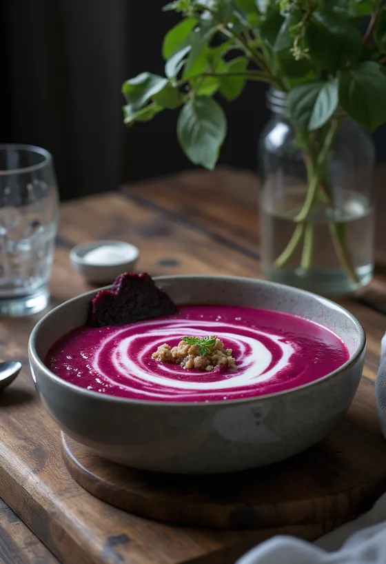 Cremige Rote-Bete-Suppe serviert