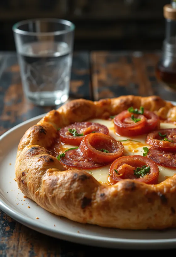 Pizza Diavola mit gefülltem Käserand und pikanter Salami
