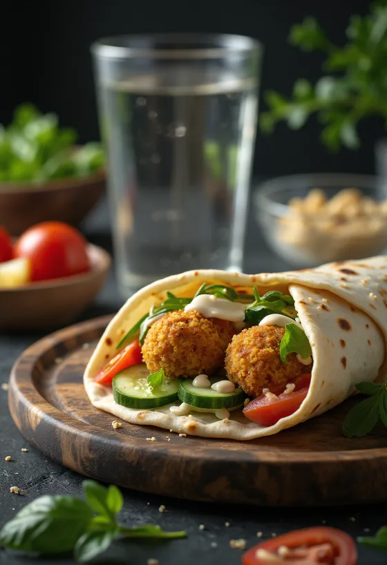 Süßkartoffel-Falafel-Wrap mit Gemüse