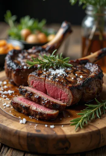 Gegrillte Springbock-Steaks serviert mit Röstgemüse.