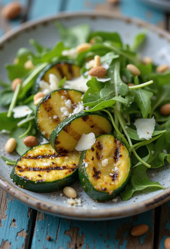 Salat mit gegrillter Zucchini, Rucola und Parmesan
