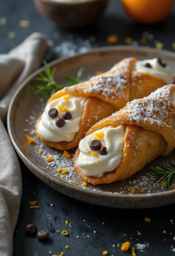 Ricotta-Cannoli auf einem Teller serviert