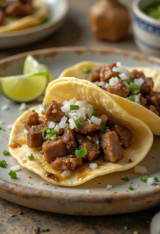 Lengua Taco in Maistortilla mit gebratener Rinderzunge und Koriander