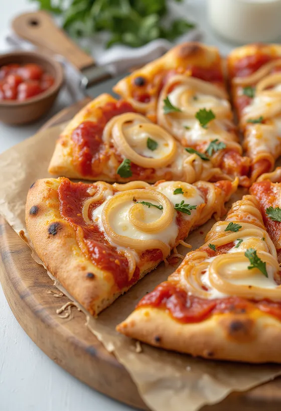 Pizza con Cipolla mit Zwiebeln und Mozzarella