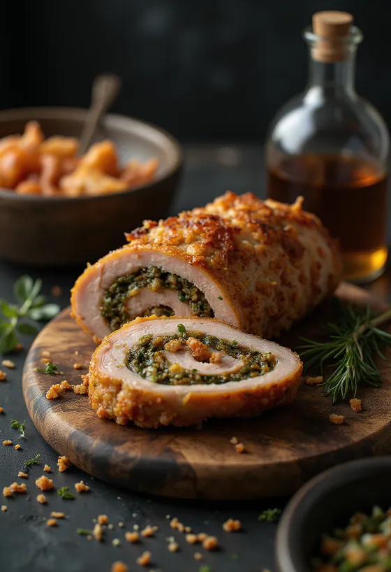 Sardische Porchetta, traditionelles italienisches Schweinefleisch mit knuspriger Schwarte