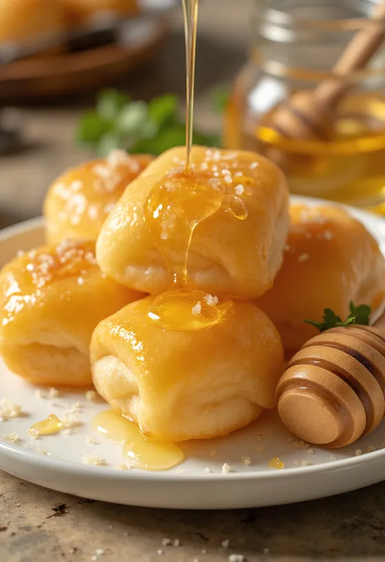 Glutenfreie Sopaipilla mit Sauerrahm und Honig serviert