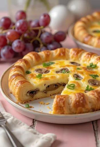 Geschnittene Quiche aus buttrigem Croissant-Teig