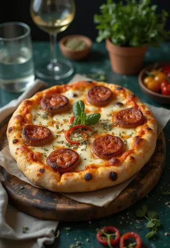 Vegane Pizza Diavola mit pflanzlicher Wurst und Chili
