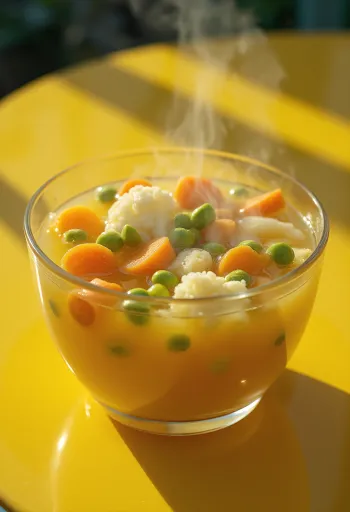 Frische Gemüsesuppe serviert mit Karotten, Sellerie und Petersilie