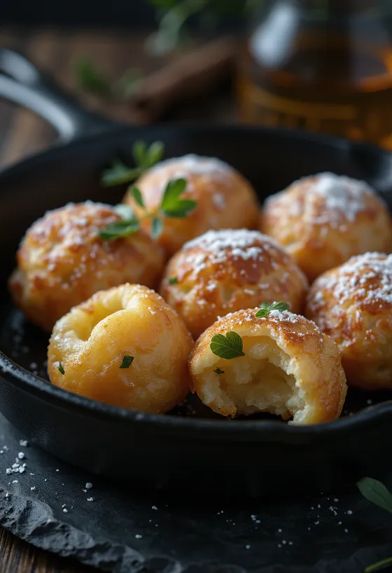 Glutenfreie Æbleskiver, goldbraun, weich innen und knusprig außen